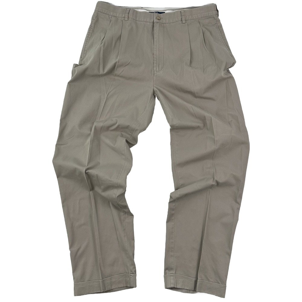 VTG Polo Ralph Lauren Relaxed Pleated Chino Pants Mens 37x32 Cuffed Khaki Beige - Picture 2 of 8